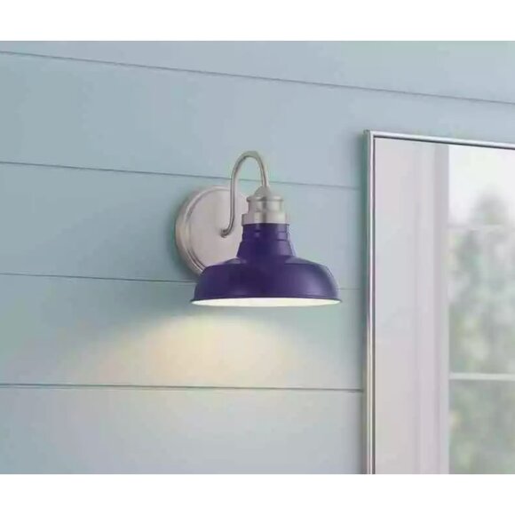 Hampton Bay Vanity Light with Blue Shades - Elmcroft Light Brushed Nickel - Picture 2 of 12